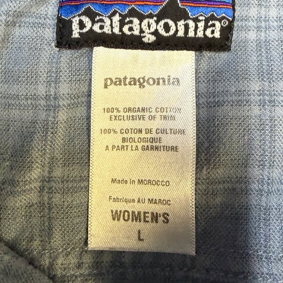 Patagonia Women’s Organic Cotton Button-Down Shirt Large Blue/Gray EUC - Picture 10 of 10